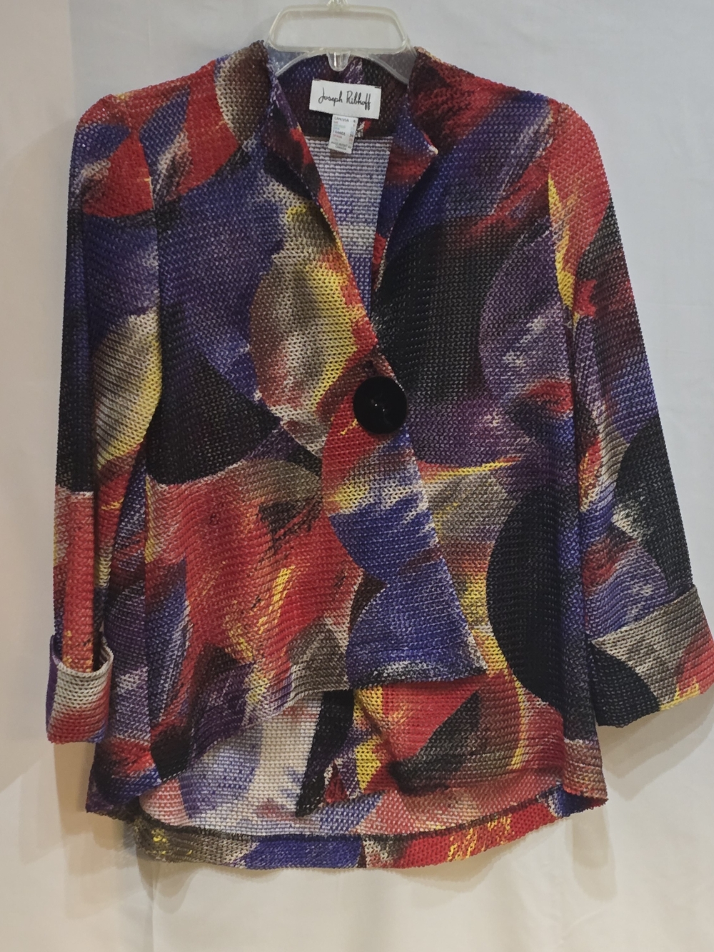 Joseph Ribkoff Multicolor Abstract Single-Button Blazer - Picture 2 of 6